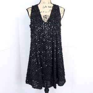 Altar'd State Women's Size Small Black All Over Sequin Eyelash Fit Flare Dress